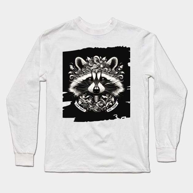Raccoon Whimsy: The Beauty of Speed and Scraps Long Sleeve T-Shirt by Penguin-san